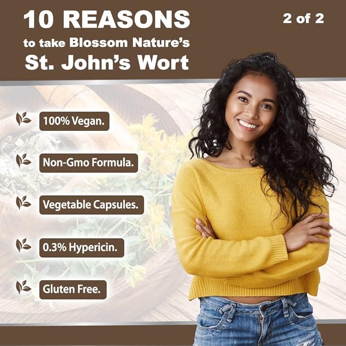 St Johns Wort 900mg-Mood Support Supplement*-Calm Supplements*-120 Vegetable St Johns Wort Capsules(2 Month Supply),450mg of Vegan, Non-GMO St. John's Wort (Hypericum Perforatum),0.3%Hypericin per Cap