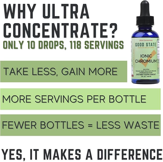Good State Liquid Ionic Chromium Ultra Concentrate - 10 Drops Equals 200 mcg - 100 Servings Per Bottle