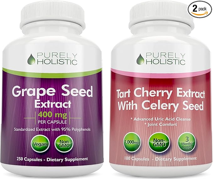 Purely Holistic Grape Seed Extract 400mg + Tart Cherry Extract and Celery Seed Bundle - 430 Vegan Capsules - Made in USA