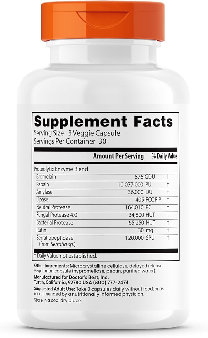 Doctors Best Proteolytic Enzymes, Broad Spectrum Proteolytic Enzyme Formulation, Non-GMO, Vegetarian 90 Delayed Release Veggie Caps