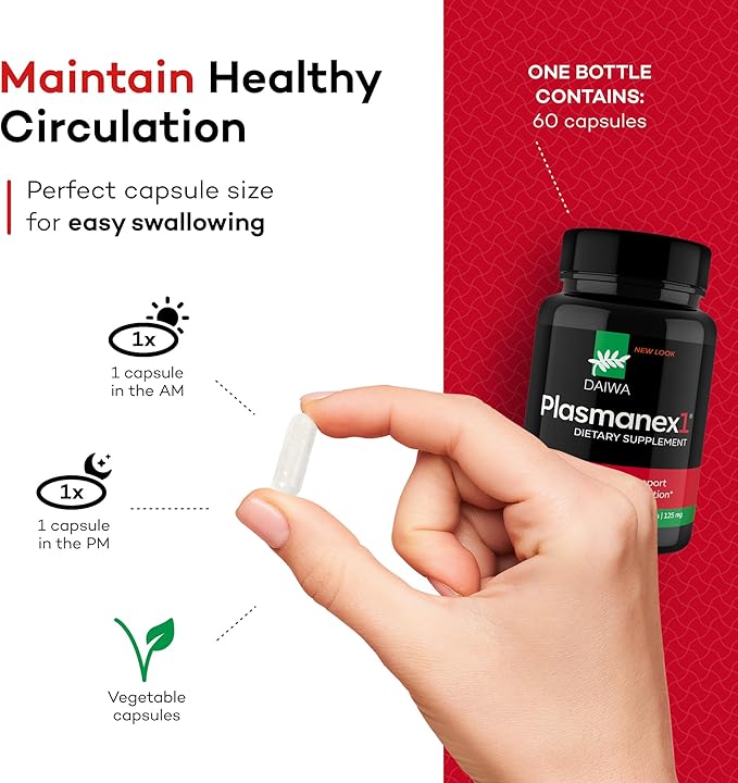 Daiwa Plasmanex 1 - Blood and Vein Circulation Supplements – Balance Circulation, Encourage Healthy Legs and Veins - 60 Vegan Capsules