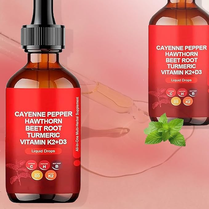 2pcs Cay enne Pepper Drops, Natural Cay en ne Pepper Liquid Drops,Ca Yen ne Pepper Extract,60ml (2)