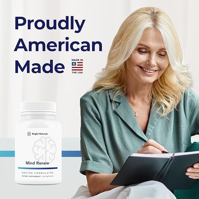 Mind Renew - Brain Supplement Supports Memory, Focus, and Cognition - with Lion's Mane and Ginkgo Biloba Extract - Made in The USA, 180 Capsules