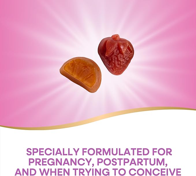 Nature’s Way Alive! Prenatal Multivitamin, Plant-Based DHA for Baby's Healthy Brain & Eye Development*, Vegetarian, Orange and Raspberry Lemonade Flavored, 90 Gummies (Packaging May Vary)
