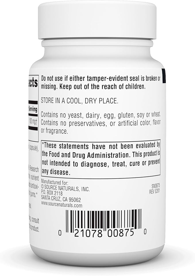 Source Naturals Coenzyme Q10 Antioxidant Support 100 mg for Heart, Brain, Immunity, & Liver Support - 60 Capsules