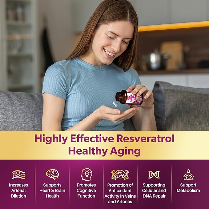 Piceid Resveratrol Supplement and NAD+ Cell Regenerator, Nitric Oxide Supplement, Support Heart Health, Blood Flow, Cellular Energy Production & Metabolism, Red Grape Powder, 45 Day Supply, 3 Pack