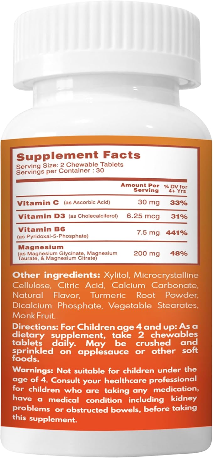 VAL Magnesium for Kids | High-Absorption Magnesium for Calm, Relaxation & Focus | Mg Glycinate, Citrate & Taurate | with Vitamin B6, D & C | Sugar-Free, Non-GMO | 60 Chewable Tablets