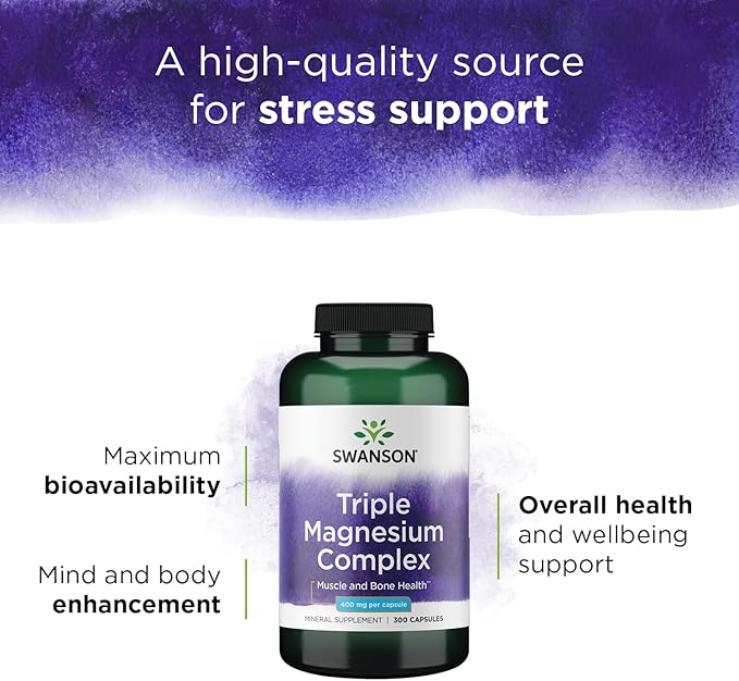 Swanson Triple Magnesium Complex - Mineral Supplement - Natural Support - Featuring Citrate, Oxide & Aspartate - (300 Capsules, 400mg Each)
