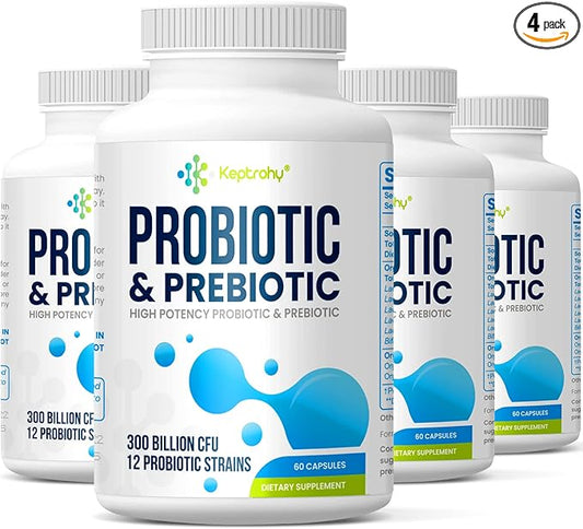 Probiotics for Women and Men, 300 Billion CFU Probiotics from 12 Strains Probiotic, Organic Prebiotics Blend, Probiotic Supplement for Gut Immune & Digestive Health, Shelf Stable, 240 Capsules