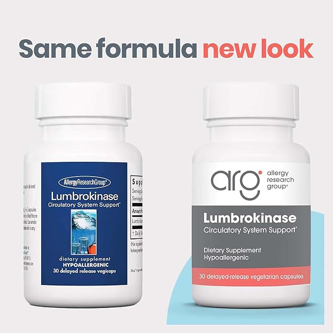 Allergy Research Group Lumbrokinase Supplement - Circulatory System Support, Supports Blood Circulation Already in The Normal Range - 30 Delayed Release Vegetarian Capsules