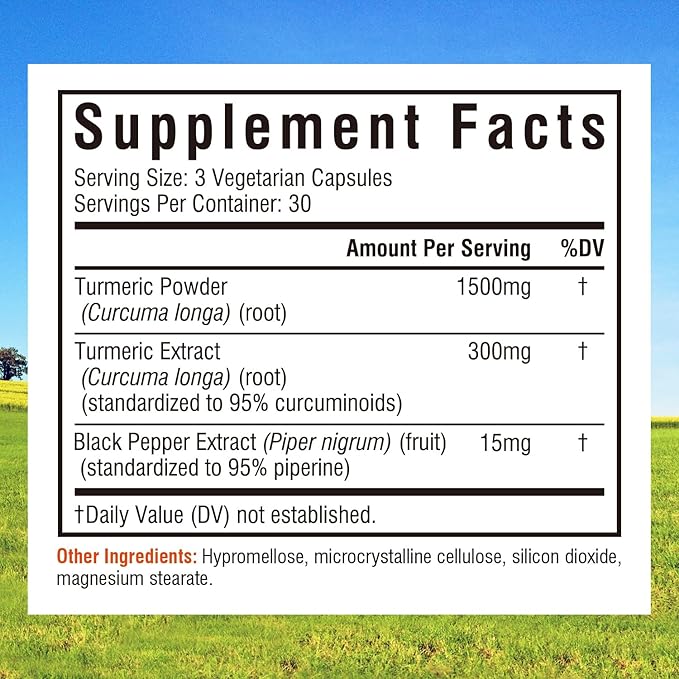 Innate Vitality Turmeric Curcumin Supplement 1800mg with Black Pepper 95% Curcuminoids, Extra Strength & Enhanced Absorption, Movement Support, Healthy Inflammatory Response, Antioxidant, 90 Caps