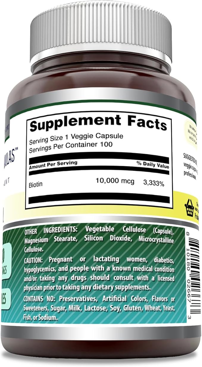 Amazing Formulas Biotin Supplement | 10000 Mcg Per Serving | 100 Veggie Capsules | Non-GMO | Gluten-Free | Made in USA