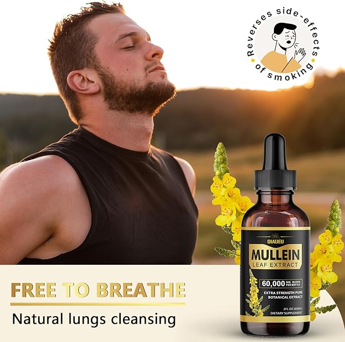 Mullein Drops for Lungs, Natural Mullein Leaf Extract, Respiratory Support & Lung Cleanse Herbal Supplement, 2 fl oz