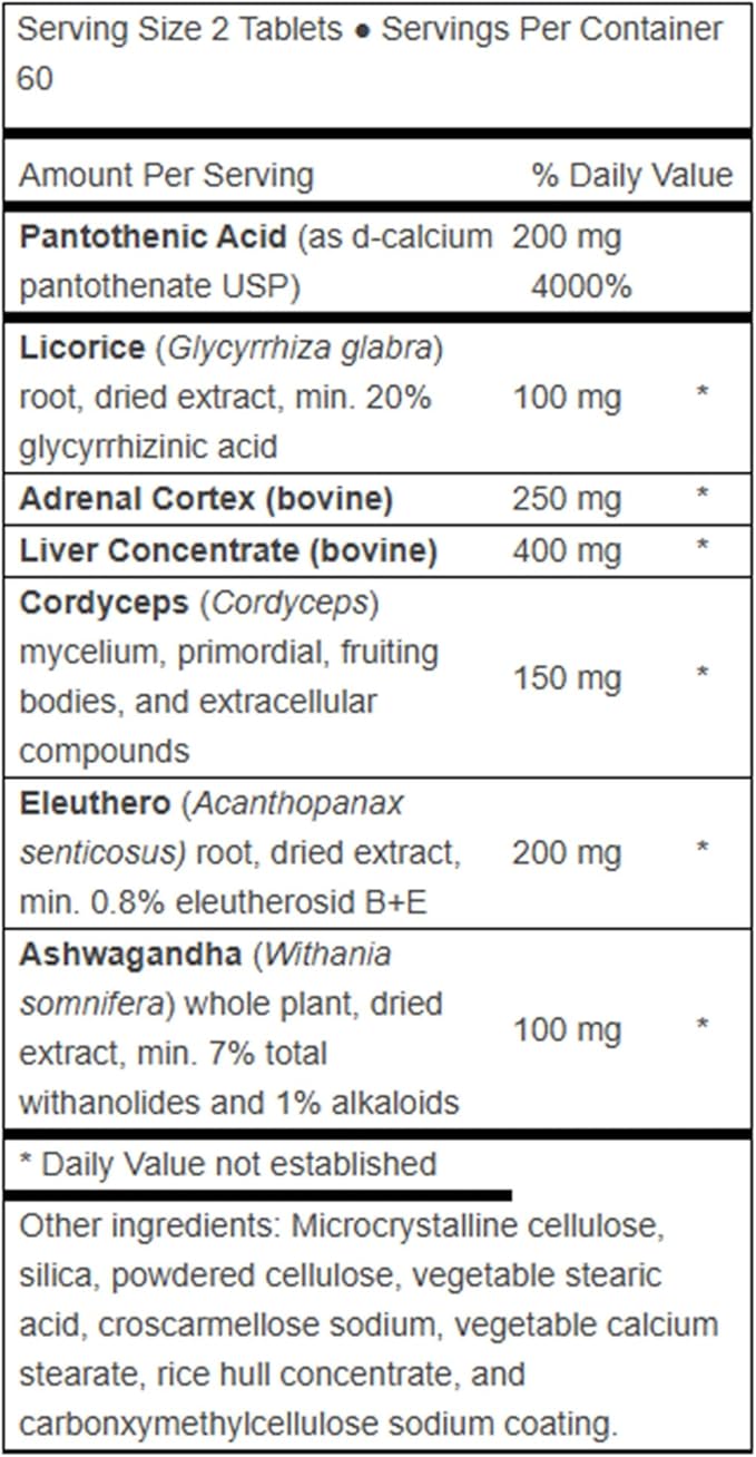 – Advanced Adrenal Factor, Adrenal Gland Support for Cortisol, Energy, Adrenal Gland Function, Adrenal Cortex Extract, Non GMO, Gluten Free, Dairy Free, Vegan (120 Tablets)