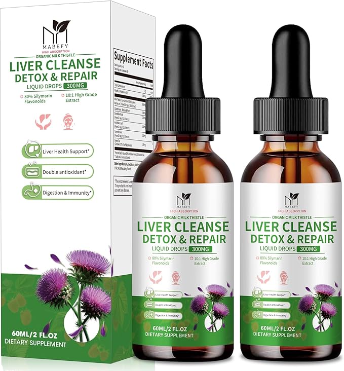 Milk Thistle Liquid Drops, Liver Cleanse Detox & Repair with 80% Silymarin, Artichoke Leaf, Dandelion Root, Glutathione, Promotes Liver Health, Antioxidant Support, 4 Fl Oz