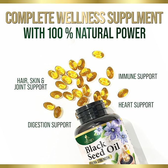 Black Seed Oil Softgels 1000mg - Premium Nigella Sativa Blackseed, Pure Natural Black Cumin Seed Oil & Antioxidant for Skin & Immune Support - Non GMO, Bottled in USA Supplement - 60 Softgels