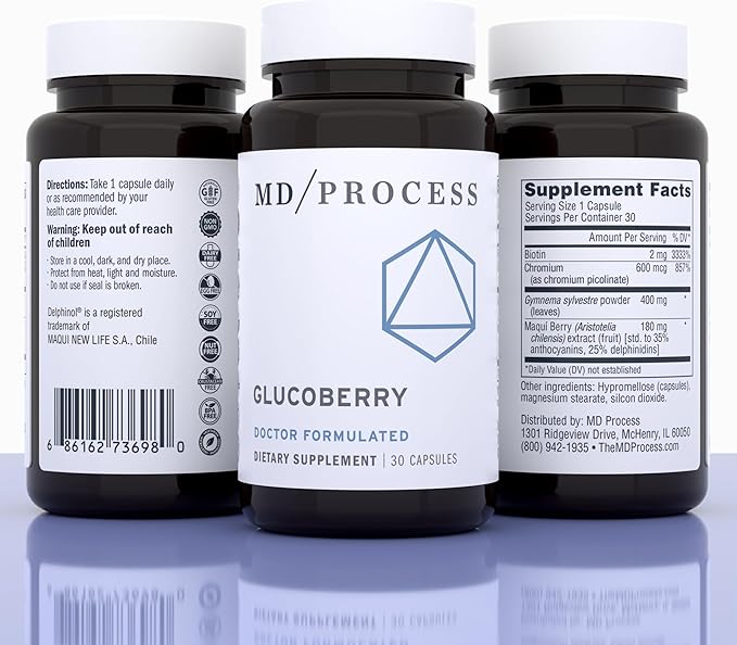 GlucoBerry Maqui Berry Extract with Chromium Picolinate for Blood Health Support - with Biotin and Gymnema Sylvestre - Doctor Formulated - 30 Capsules, 3 Pack