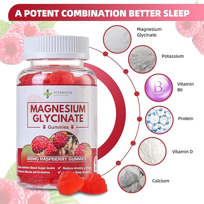 Magnesium Glycinate Gummies - 600mg Raspberry Flavor | Magnesium Glycinate Supplement for Stress Relief, Sleep, and Muscle Recovery | High Absorption Non-GMO, Perfect for Adults - 60 Count