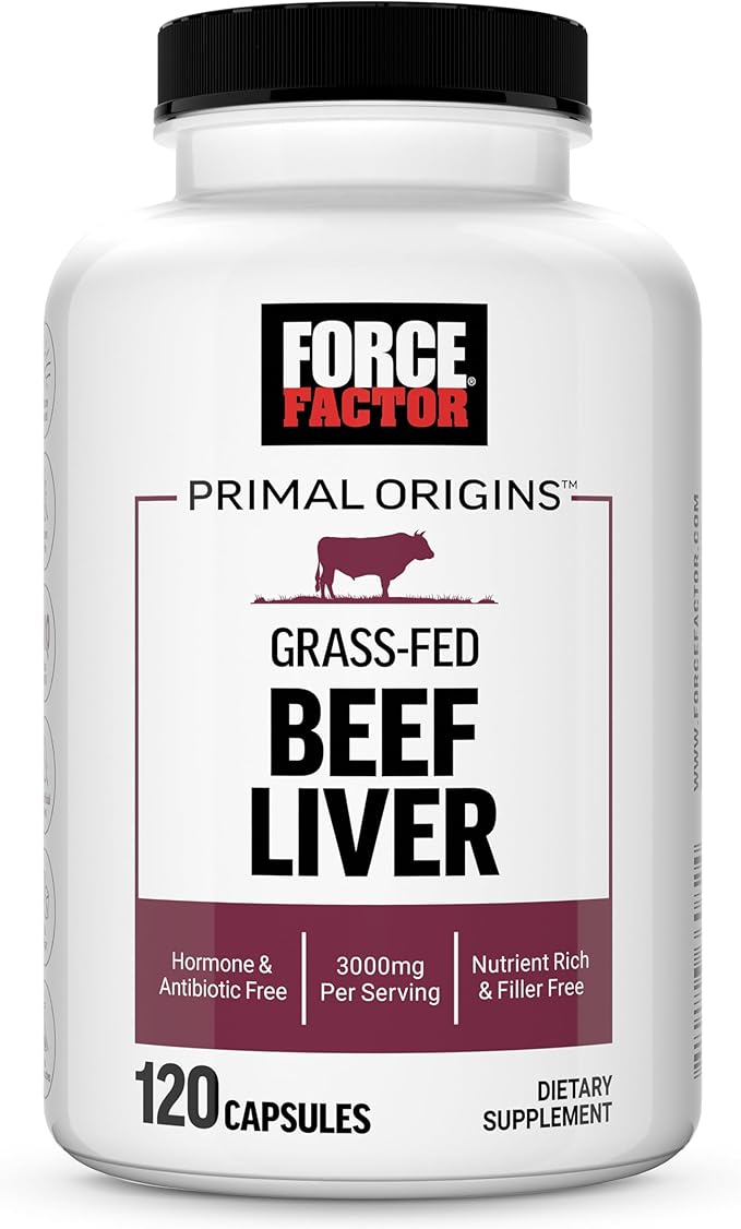 FORCE FACTOR Primal Origins Beef Liver Capsules, Grass Fed Beef Organ Supplement, Pasture-Raised, Hormone & Antibiotic Free, Non-GMO, 120 Capsules