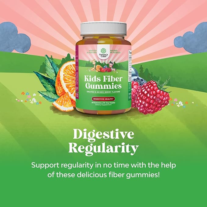 High Prebiotic Fiber Gummies for Kids - Dietary Fiber Supplements for Digestion & Constipation - Chicory Root Kids Immune Gummies - Non-GMO & Vegan Digestive Nutritional Supplements - 60 Count