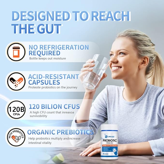 Probiotics 120 Billion CFUs 18 Strains, 3 Prebiotics & Digestive Enzymes, Helps Digestive, Gut Health, Immune, Supports Occasional Constipation, Diarrhea & Gas - for Women & Men, 60 Capsules