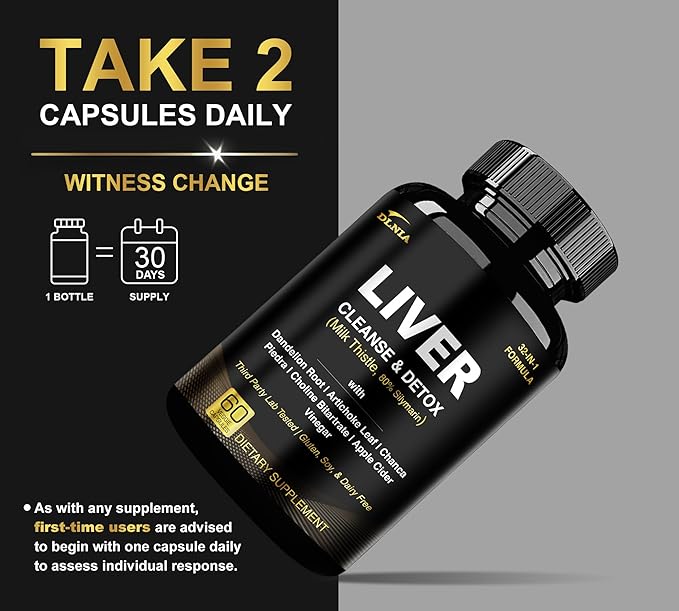 32 in 1 Liver Cleanse Detox & Repair Formula with Apple Cider Vinegar, Milk Thistle Supplement, Artichoke, Dandelion Root Supplement - Non-GMO & Vegan Herbal Liver Support & Repair