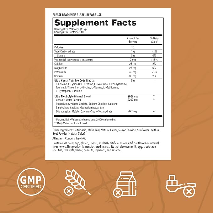 Amino Code | Essential Amino Acids + BCAAs + Coconut Water Electrolytes | Fast Hydration Workout Recovery Amino Energy Powder Drink | Clean Formula, 40 Servings - Raspberry Lemonade