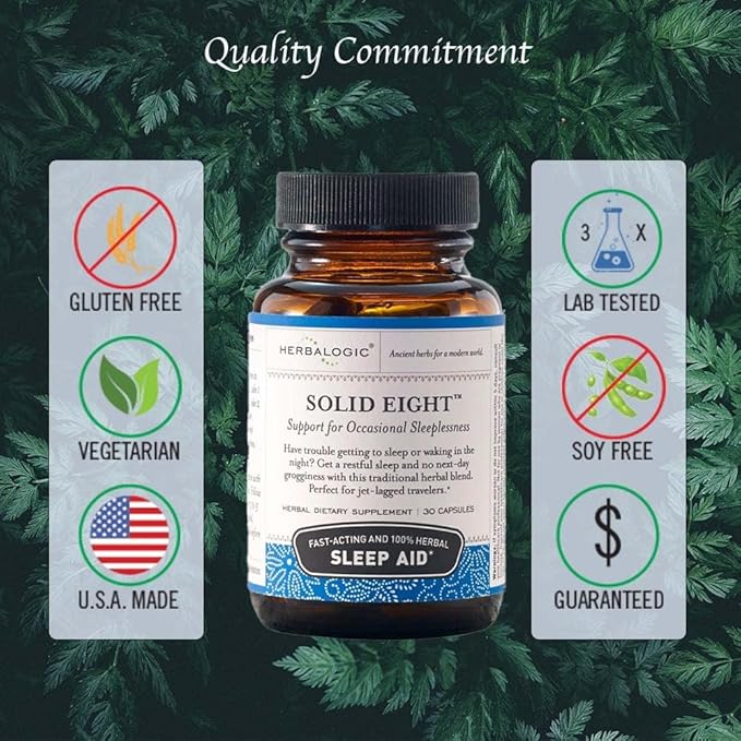Solid Eight Herb Capsules - Fast Acting Natural Sleep Aid - Promotes Deep, Restful, Recuperative Sleep without Next-Day Grogginess- Does Not Contain Valerian Root - 90 Cap Count