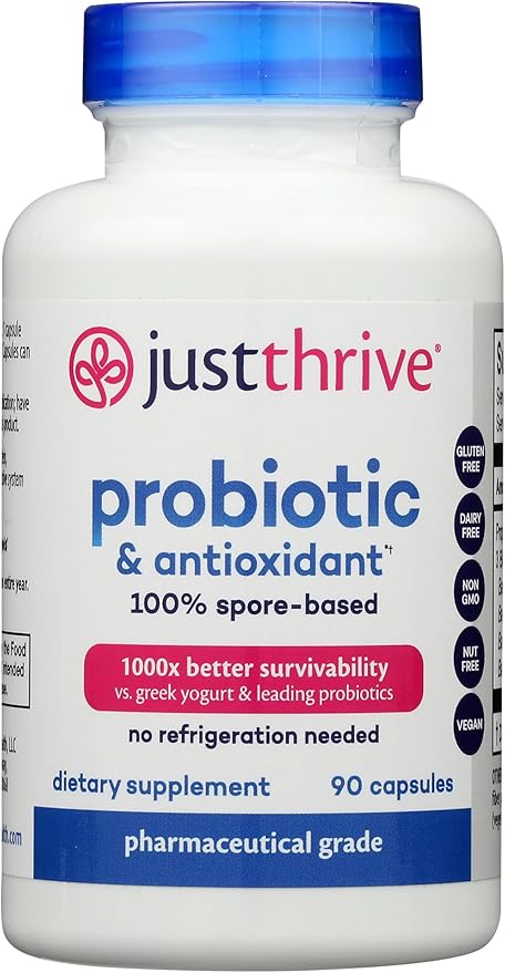 Just Thrive Probiotic & Antioxidant Supplement - 100% Spore-Based Digestive and Immune Support - Gluten Free, 90 Caps