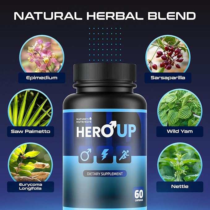HeroUP - Natural Wellness Supplement with Plant-Based Ingredients – Non-GMO, Stimulant-Free | Made in The USA, GMP-Certified | 60 Capsules, 1 Month Suppy