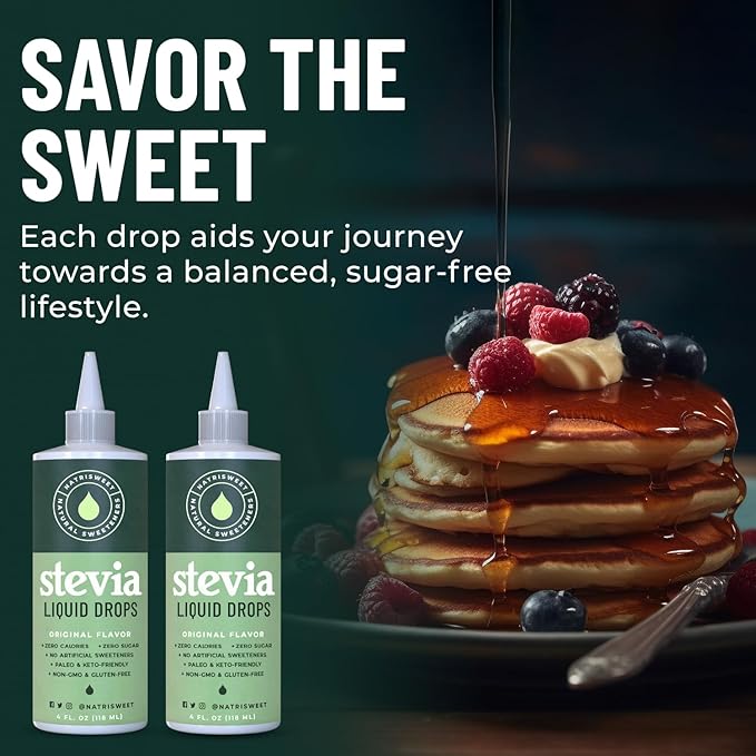 Natrisweet Liquid Stevia Drops 4oz 2pack, Pure Sweetener from Stevia Extract, Plant-Based Sugar Substitute, Zero Calorie Keto Sweetner, Mix Sugar into Drinks and Treats, Non-GMO