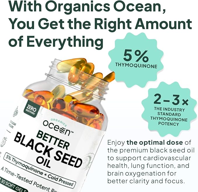 Better Organic Black Seed Oil Cold Pressed - Pure Nigella Sativa Oil for Immune Support - 5% Thymoquinone - Support Memory, Vitality, and Cellular Health