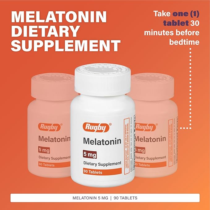 Rugby Melatonin 5mg Tablets - Dietary Supplement - 90 Count