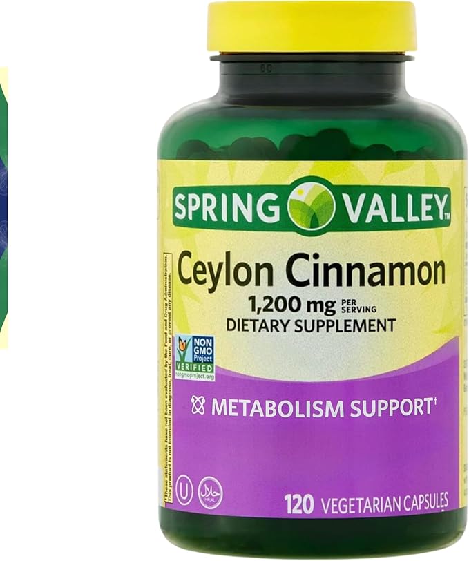 Spring Valley Ceylon Cinnamon Capsules 1200 mg Capsules, Support Metabolism * 120 Count | Non-GMO & Gluten Free Pills (Pack of 1)
