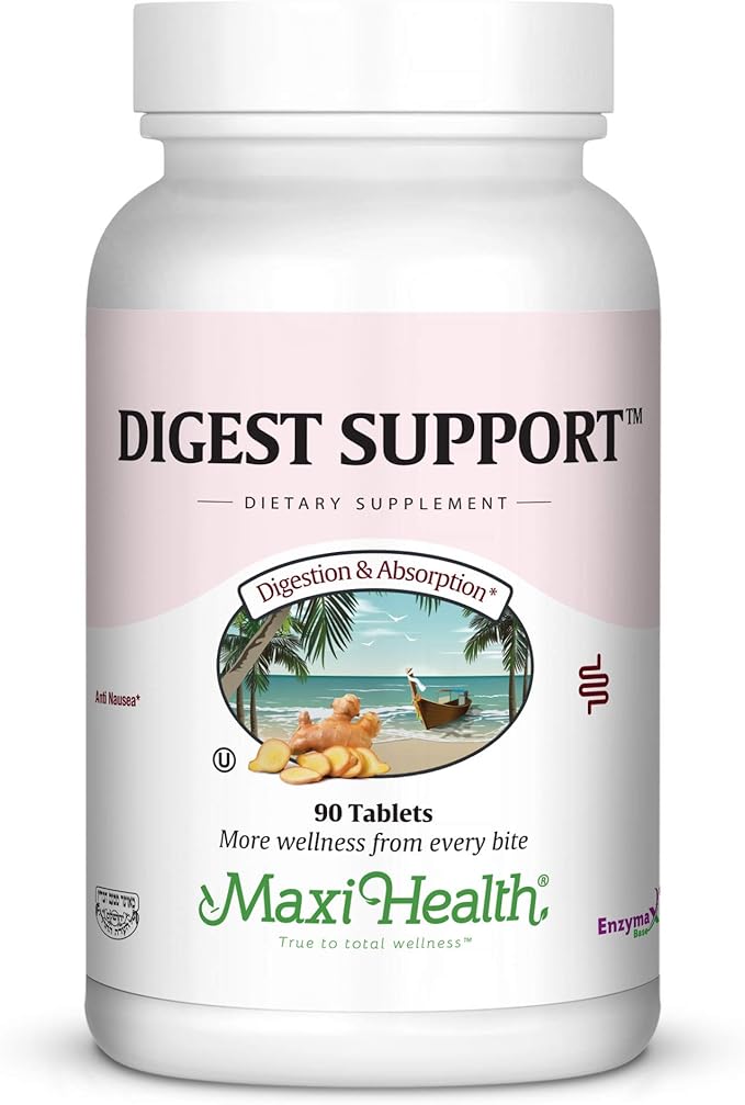 Maxi Health Digest Support - Herbal & Enzyme Complex - Protein Digestion - 90 Tablets - Kosher