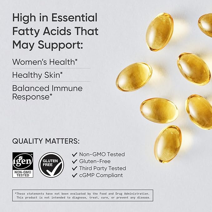 Sports Research Evening Primrose Oil (500mg) Cold-Pressed with No fillers or Artificial Ingredients, Non-GMO Tested - Gluten & Soy Free (240 Liquid Softgels)