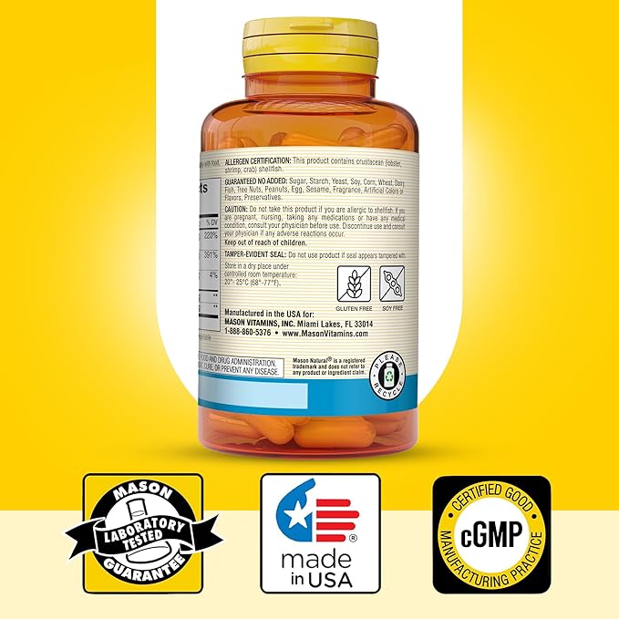 MASON NATURAL Glucosamine Chondroitin 1500/1200 3 Per Day with Vitamin C - Supports Joint Health, Improved Flexibility and Mobility*, 180 Capsules
