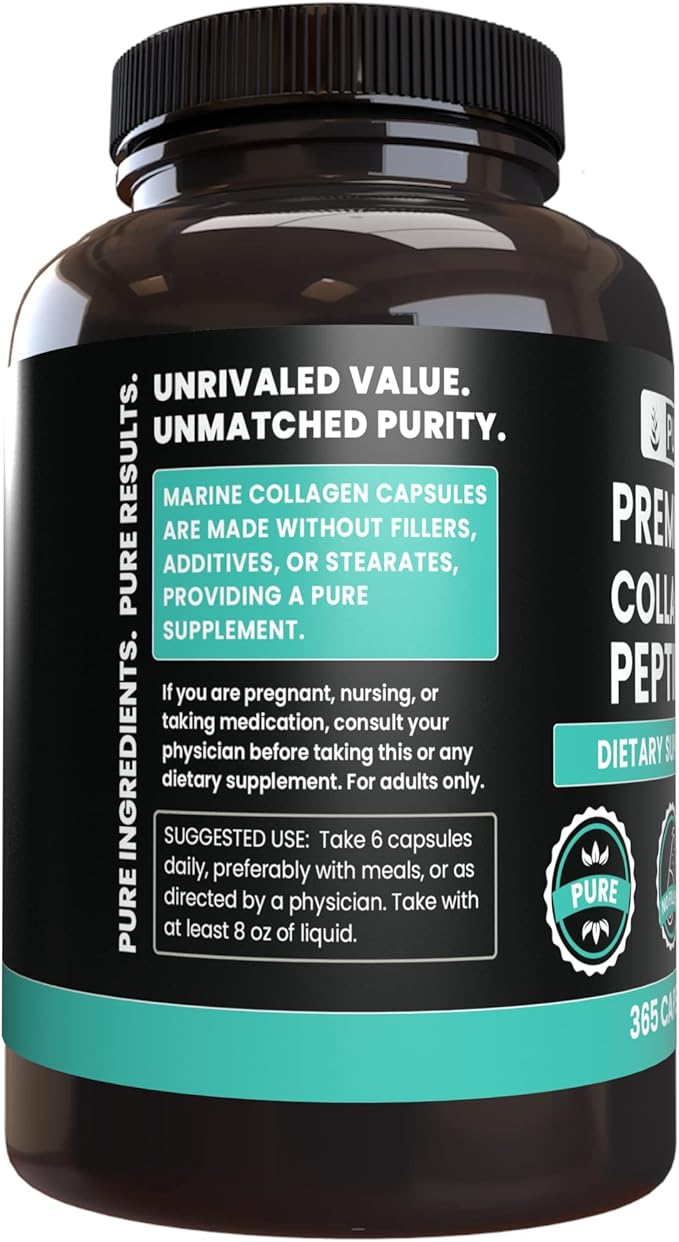 PURE ORIGINAL INGREDIENTS Marine Collagen (365 Capsules) No Magnesium Or Rice Fillers, Always Pure, Lab Verified