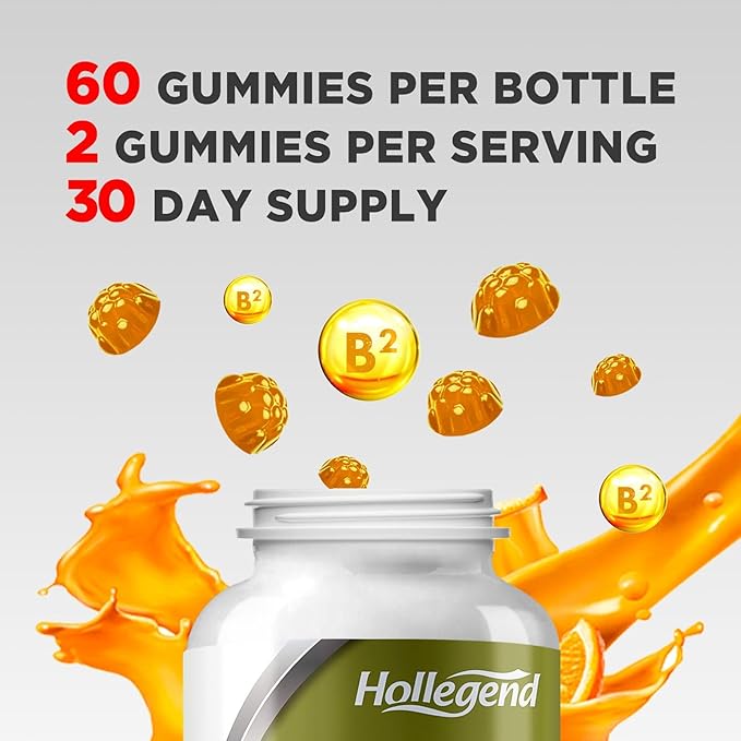Vitamin B2 Gummies Riboflavin 400mg, B2 Vitamin Chewable Supplement, Vegan, Non GMO, Orange Flavor, 60 Count