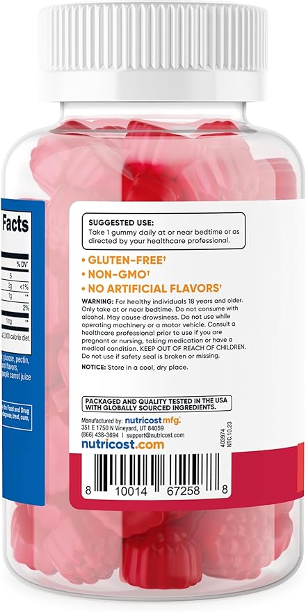 Nutricost Melatonin 1mg, 180 Gummies, Strawberry Flavored - Gluten Free, Non-GMO, No Corn Syrup