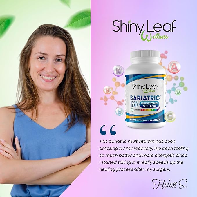 Shiny Leaf Bariatric Multivitamin with Iron - 45 mg for Gastric Bypass, Sleeve Gastrectomy, Roux-en-Y, Duodenal Switch - 22 Vitamins & Minerals, ASMBS Compliant, Vegetarian, Made in USA, GMP, 180 Ct.