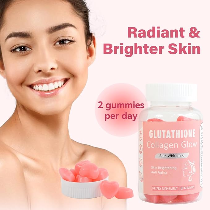 Glow Gummies for Women Skin Care and Health, 60 Count, Watermelon Flavor Collagen Glowing Skin Gummies for Skin Brightening, Organic Chewable Gummies Vitamins, Vegan, Gluten-Free