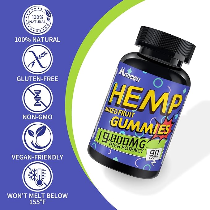 Hemp Gummies High Potency - Pure Extra Strength Organic Hemp Oil Extract - Vegan Non-GMO Formula Edibles, Support Adults Relaxation - Made in USA