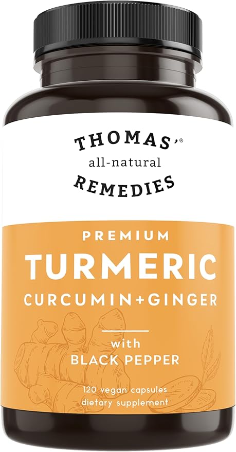 Thomas' all-natural Remedies Turmeric Curcumin and Ginger with Black Pepper, Organic Turmeric Joint Support Supplement- 95% Curcumin - NO fillers, Vegan - 120ct