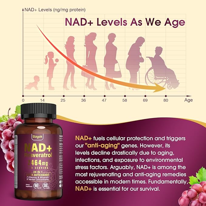 NAD Supplement 1100mg Pure Organic, Liposomal NAD Resveratrol Supplement for Women and Men, Boosts NAD+ Levels, Helps Aging Defense, Cellular Energy & Focus, Ultra-Antioxidant 90 Capsules, 2 Pack
