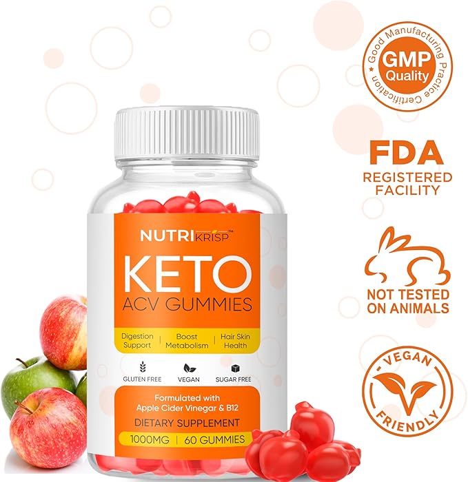 Keto ACV Gummies - Sugar-Free Gluten-Free Apple Cider Vinegar Supplement for Men Women (1000MG)