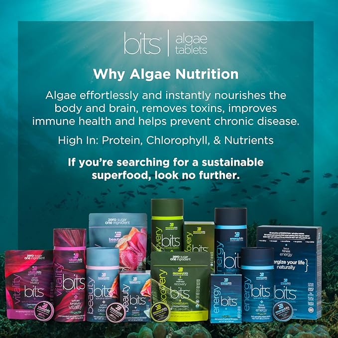 ENERGYBITS - Organic Spirulina Tablets - Plant-Based Algae Superfood - for Focus, Fitness, Energy - Plant Protein - Gluten Free - Collagen, Vitamin B12, Omega 3 - Keto & Vegan - 1000 Tablets Canister