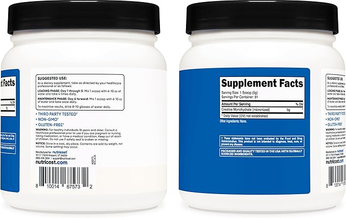Nutricost Creatine Monohydrate Micronized Powder 1 LB (454 Grams), 5000mg Per Serv (5g) - Micronized Creatine Monohydrate