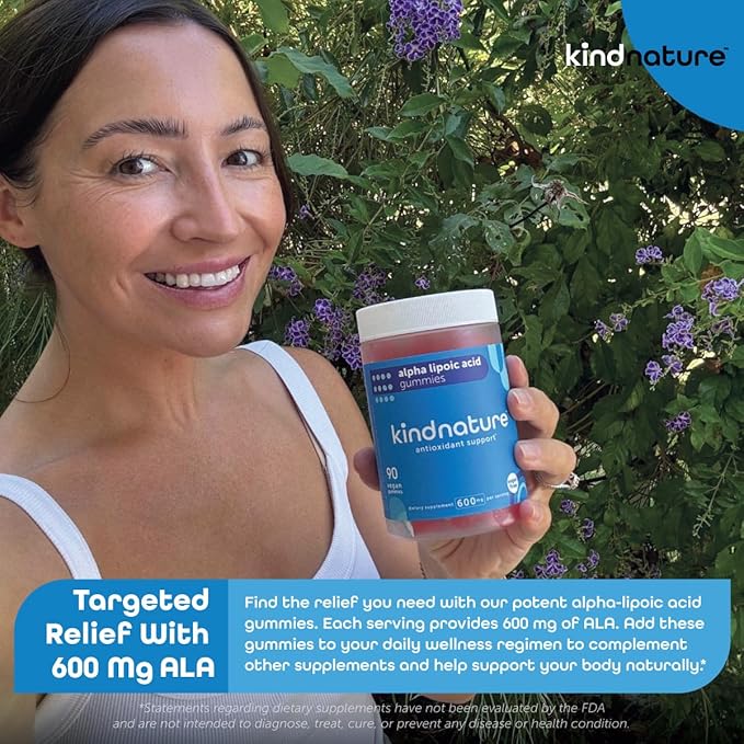 Kind Nature Alpha Lipoic Acid Gummies - Vegan, Sugar-Free, Low Calorie 600 mg ALA Supplement - Pure ALA Alpha Lipoic Acid 600mg for Antioxidant Support