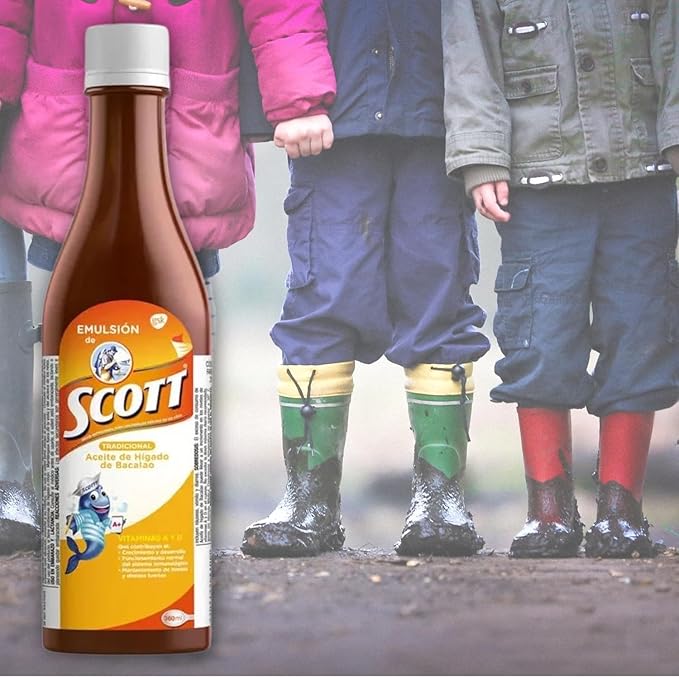 YAHVE - Emulsion de Scott Aceite de hígado de bacalao sabor tradicional Pack de 2 de 6.1 fl oz - 180 ml - Suplemento dietético para niños con vitamina A y Calcio.
